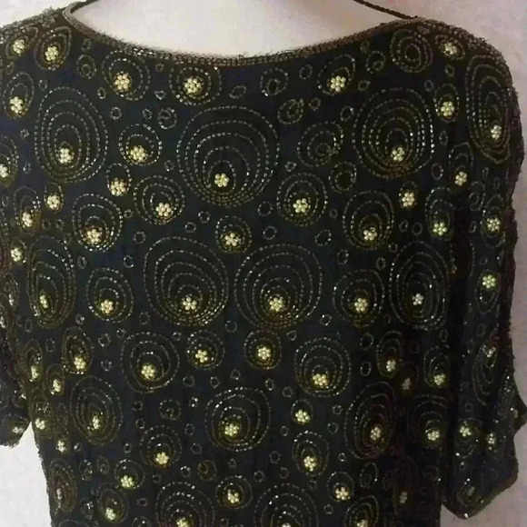 Vintage 1980s Era Joseph Le Bon Silk Black with Gold Beading Size L - Picture 4 of 6